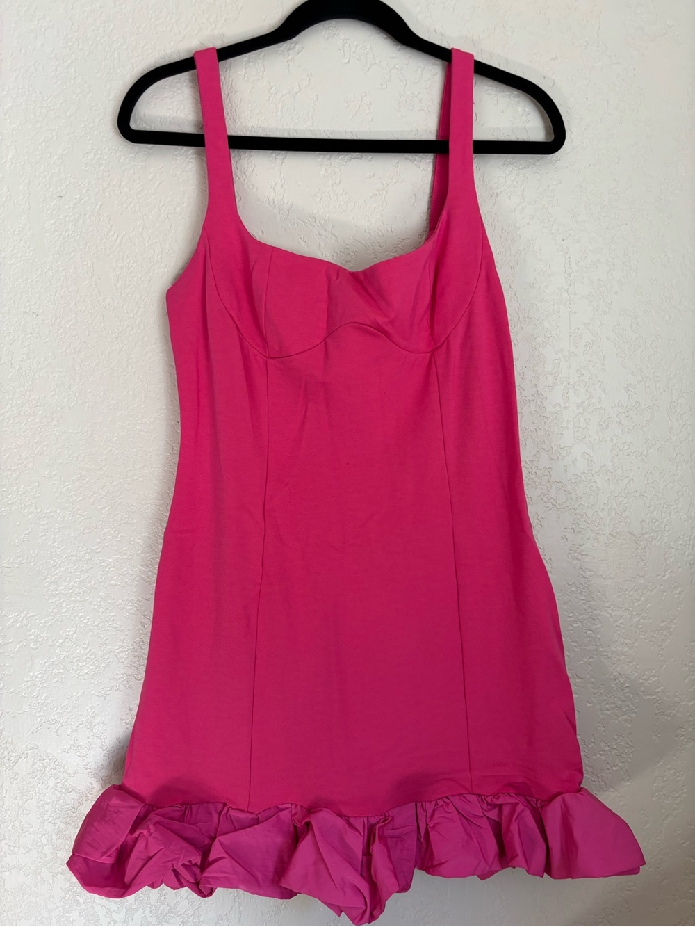 Fuchsia Ruffle-Hem Mini Dress with Structured Bust